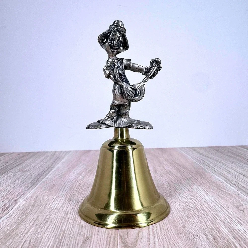 Vintage Jester Musician Hand Bell‎ Brass Silver Tone Cast Metal Taiwan ROC